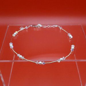 10 Inch 925 Sterling Silver Crystal And Heart Ankle Bracelet